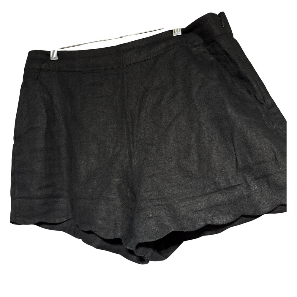 Abercrombie‎ & Fitch Linen Shorts Womens 33 Scalloped Hem Black High Rise